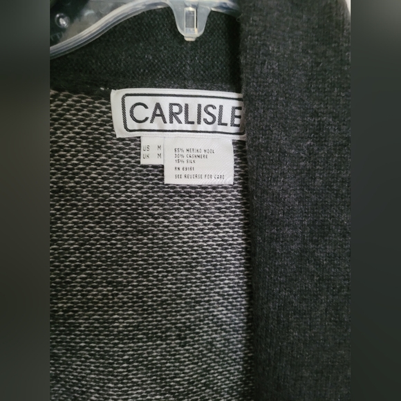 Carlisle Cashmere Silk & Merino Wool Blend Black & Grey Sweater - Picture 2 of 3
